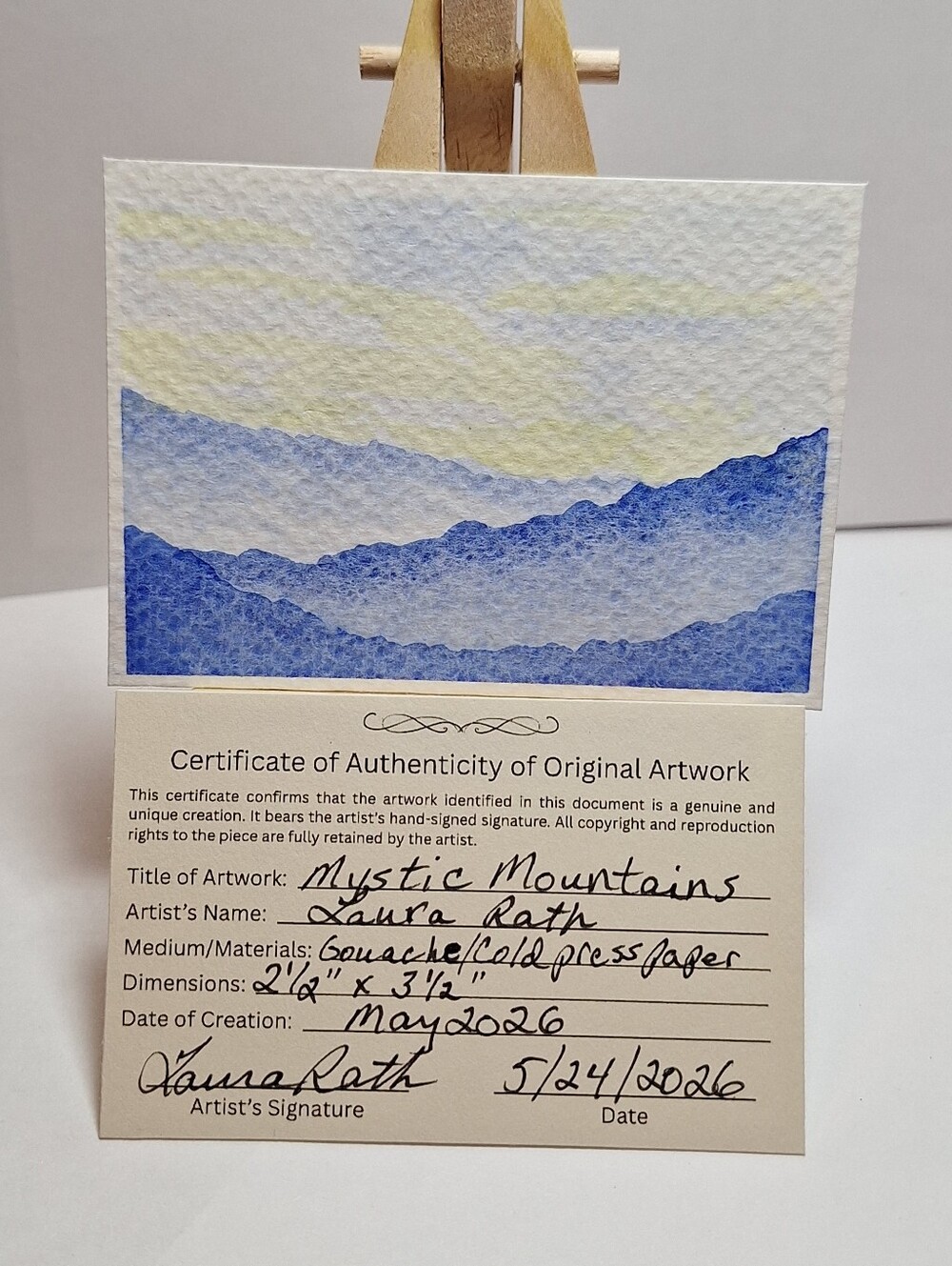 "Mystic Mountains" Hand-painted gouache painting (Tiny original artwork) - Picture 3 of 10